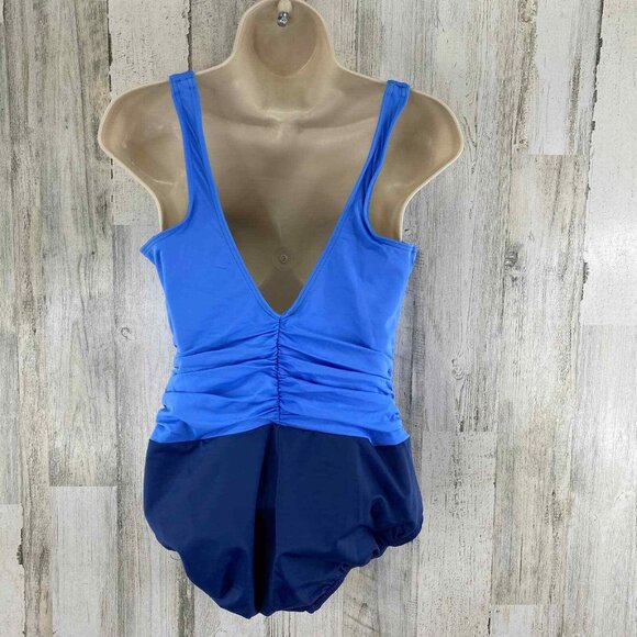 Lands End One Piece Swimsuit Womens 12 Blue Nylon Ruched Sides‎ - Picture 4 of 9